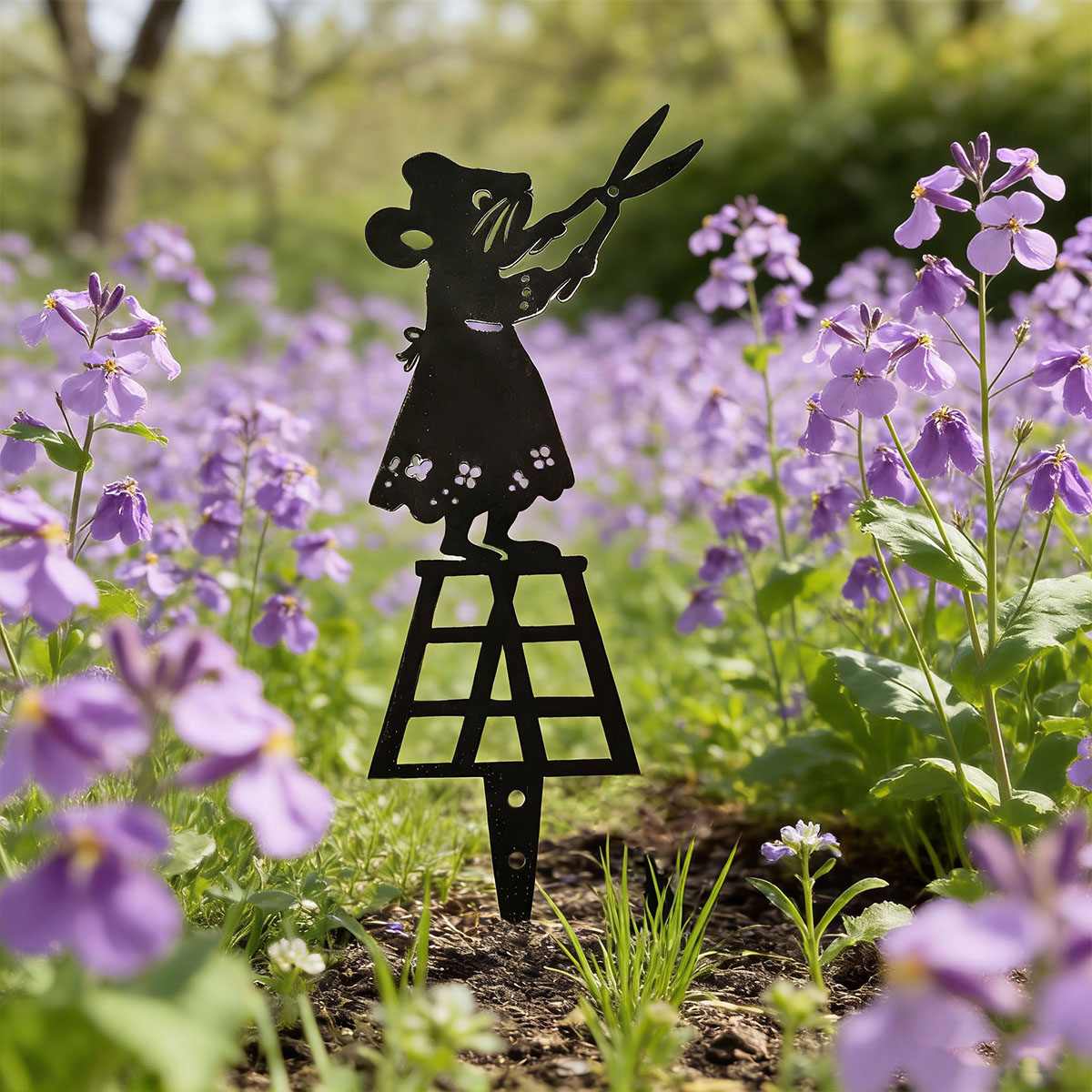 Gardening Tools Combo - Siyah Siluet Çizgili Metal Bahçe Sütunu,